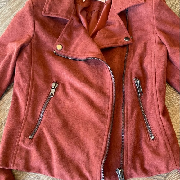 ASTR the Label Faux Suede Moto Jacket crop cropped motorcycle orange brown s - Picture 3 of 7